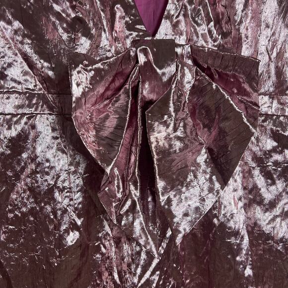 LoveShackFancy Pink Metallic Gabriella Lame Puff Sleeve Bow Mini Dress Size L - Picture 12 of 13